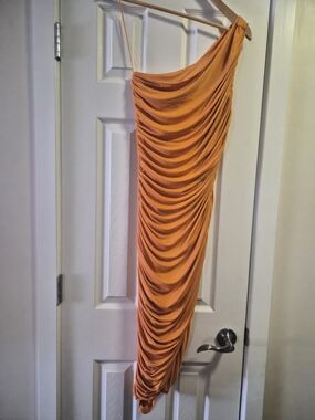 Express One-Shoulder Orange Ruched Dress